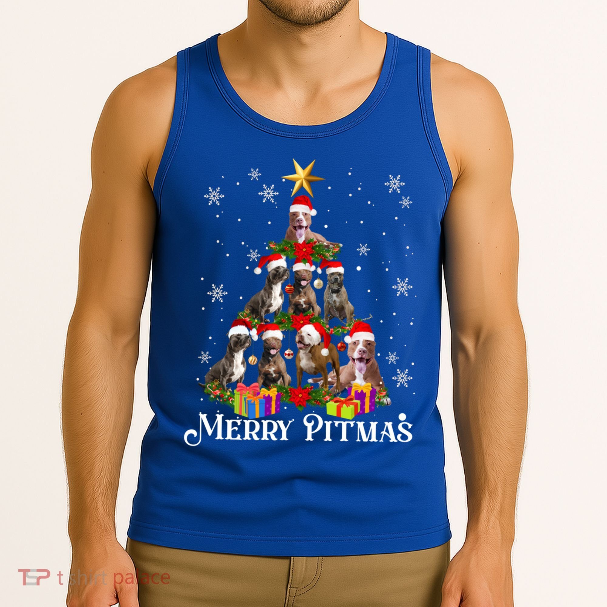 Merry Pitmas Pitbull Dog Ugly Christmas Sweater Tree Dogs Cute Gift Tank Top