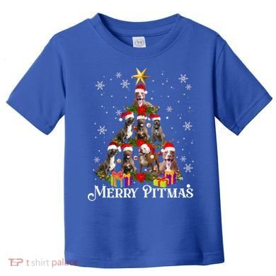Merry Pitmas Pitbull Dog Ugly Christmas Sweater Tree Dogs Cute Gift Toddler T-Shirt