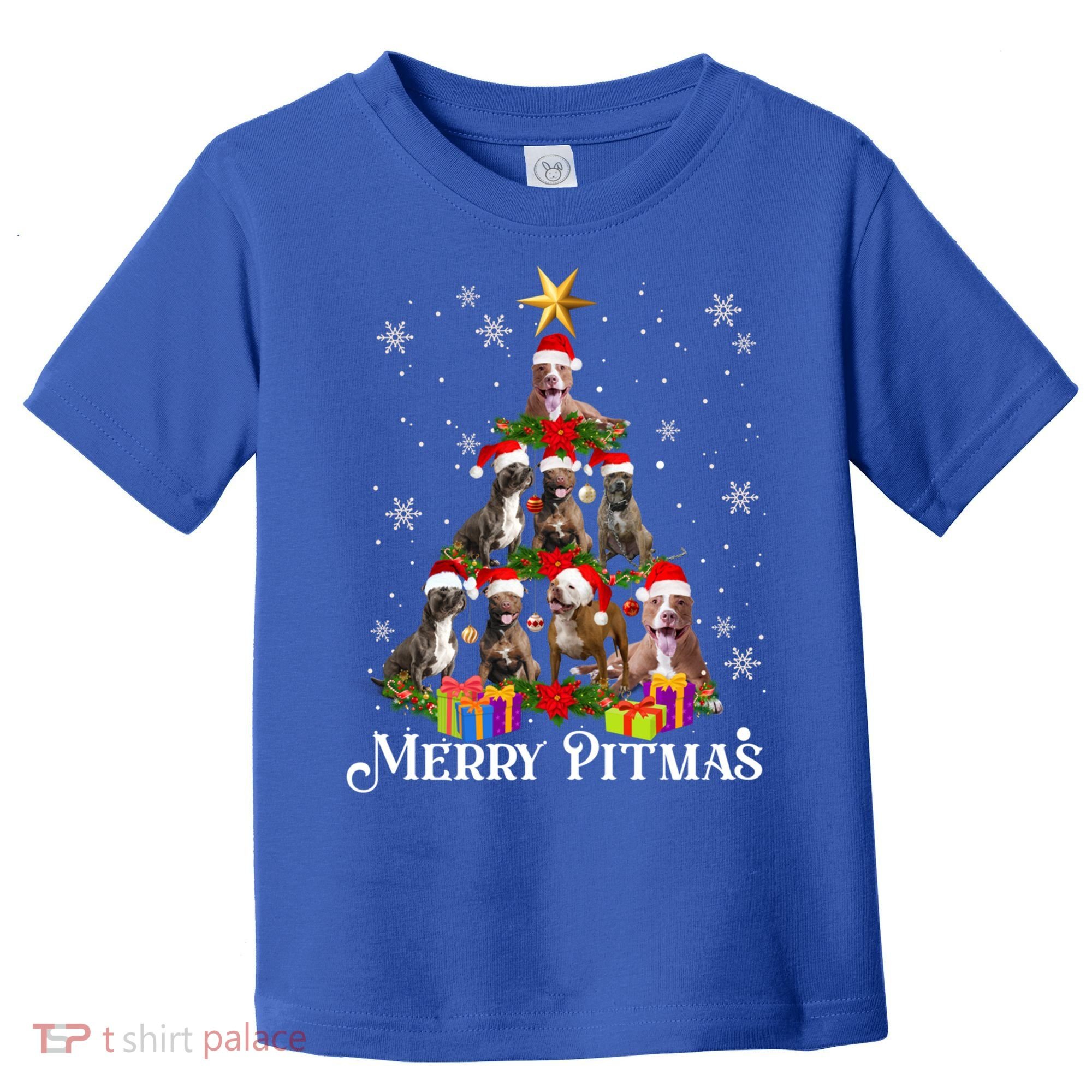 Merry Pitmas Pitbull Dog Ugly Christmas Sweater Tree Dogs Cute Gift Toddler T-Shirt