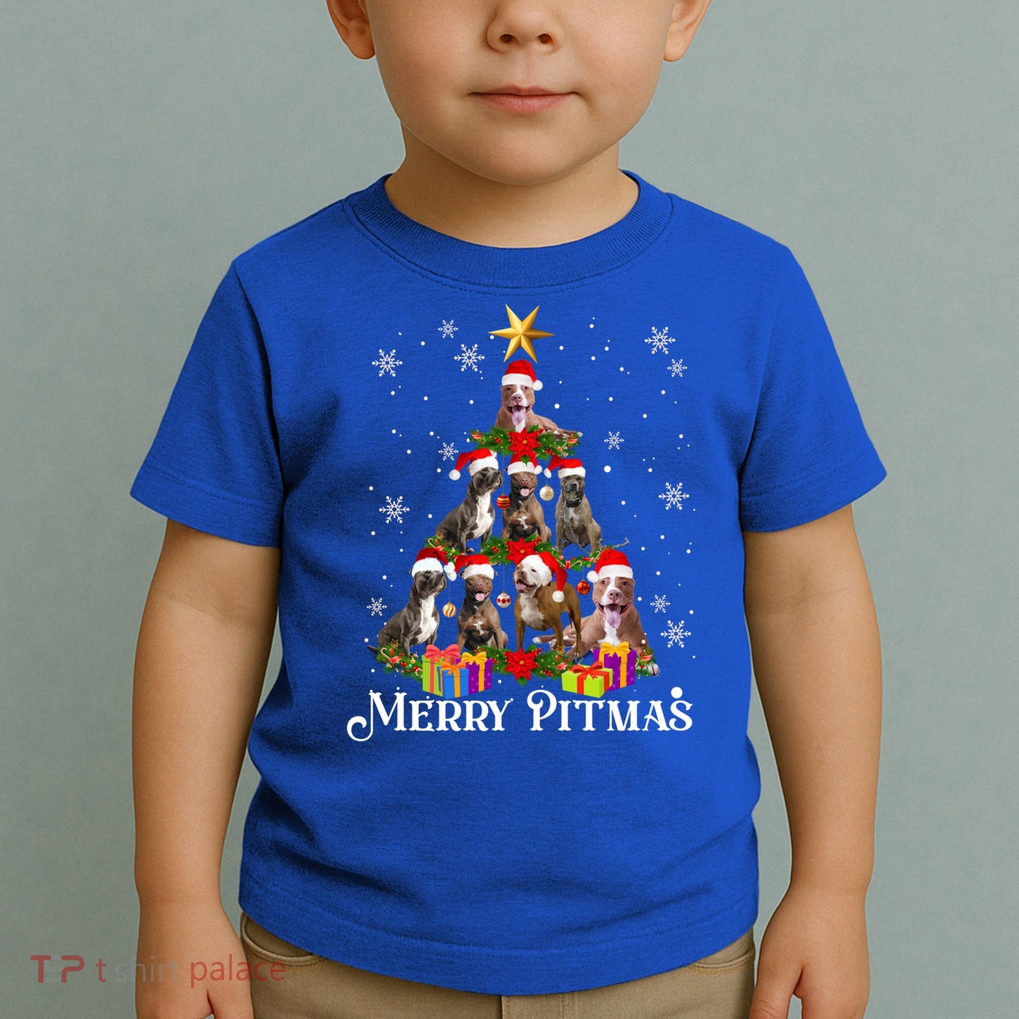 Merry Pitmas Pitbull Dog Ugly Christmas Sweater Tree Dogs Cute Gift Toddler T-Shirt