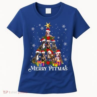 Merry Pitmas Pitbull Dog Ugly Christmas Sweater Tree Dogs Cute Gift Women's T-Shirt
