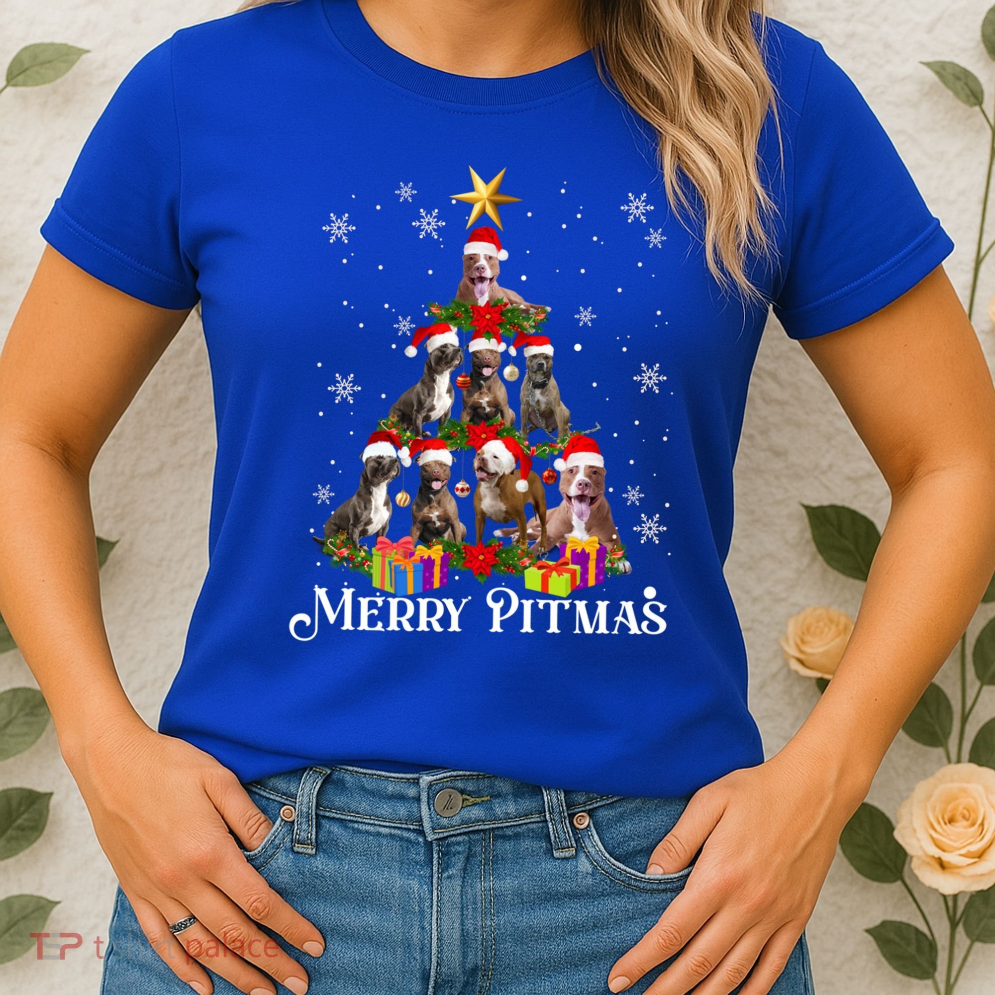 Merry Pitmas Pitbull Dog Ugly Christmas Sweater Tree Dogs Cute Gift Women's T-Shirt