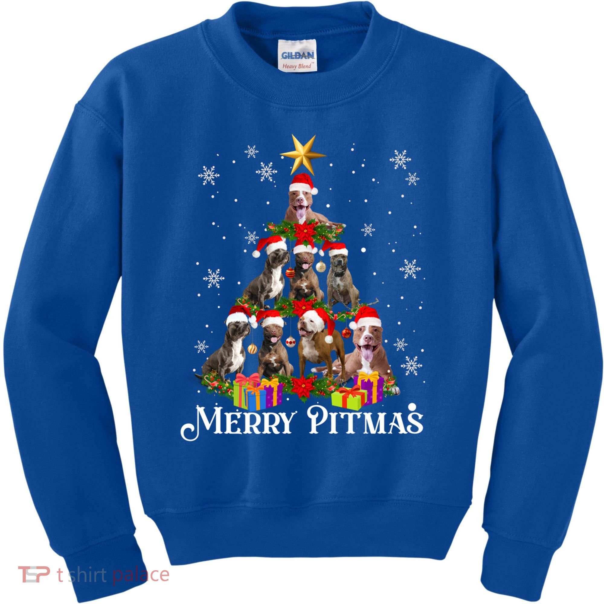 Merry Pitmas Pitbull Dog Ugly Christmas Sweater Tree Dogs Cute Gift Kids Sweatshirt