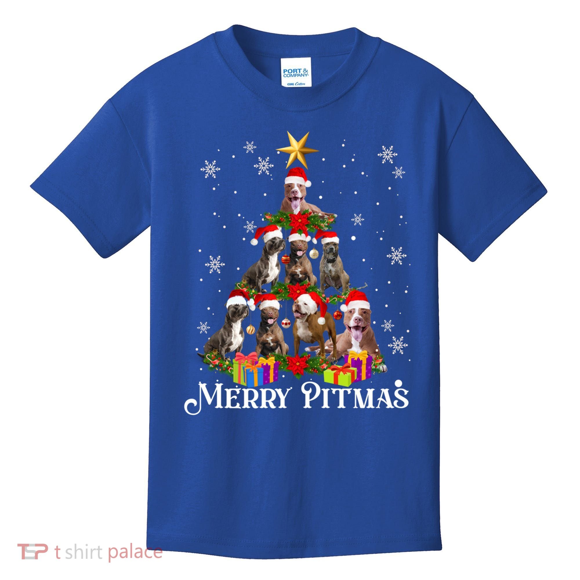 Merry Pitmas Pitbull Dog Ugly Christmas Sweater Tree Dogs Cute Gift Kids T-Shirt