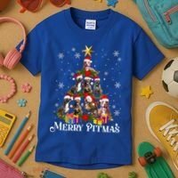 Merry Pitmas Pitbull Dog Ugly Christmas Sweater Tree Dogs Cute Gift Kids T-Shirt thumb 3