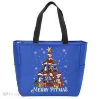 Merry Pitmas Pitbull Dog Ugly Christmas Sweater Tree Dogs Cute Gift Tote Bag thumb 0