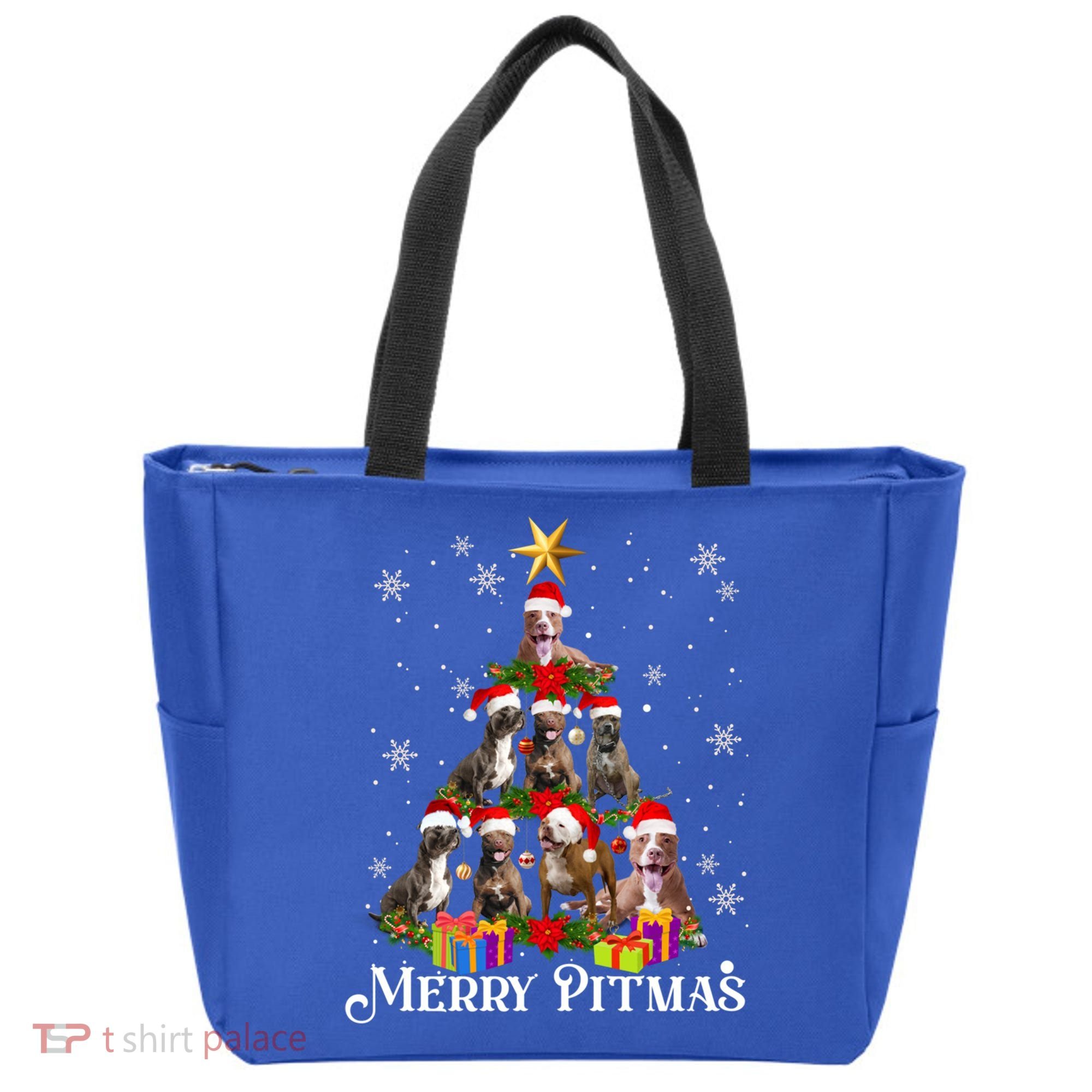 Merry Pitmas Pitbull Dog Ugly Christmas Sweater Tree Dogs Cute Gift Tote Bag