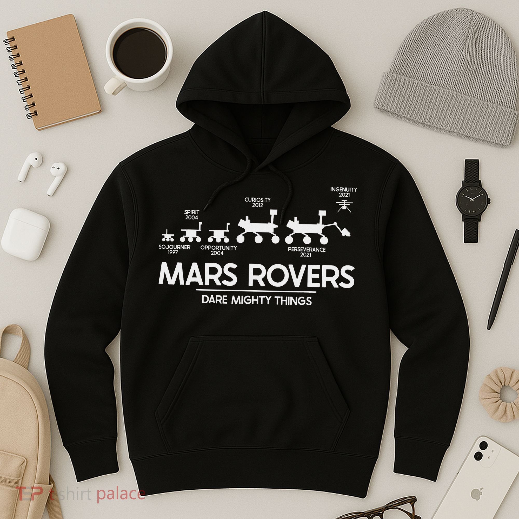 Mars Perseverance Rover Dare Mighty Things Landing Timeline Hoodie