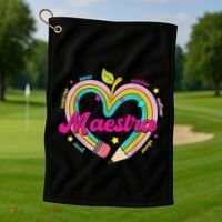 Maestra Pencil Spanish Teacher Bilingual Back To School Golf Towel thumb 1