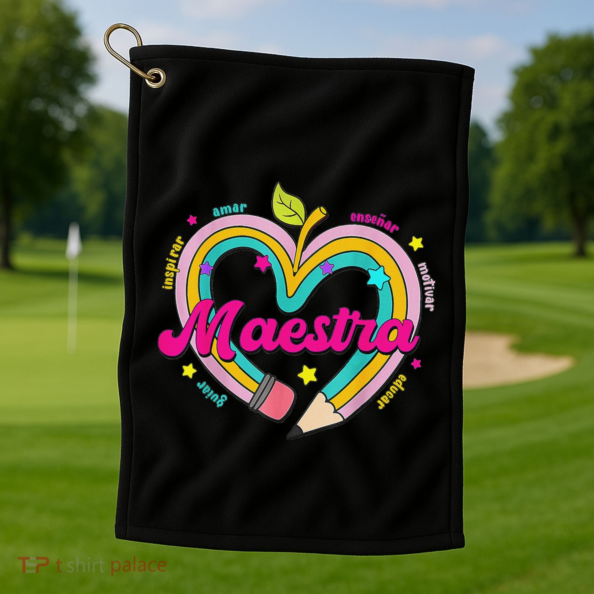 Maestra Pencil Spanish Teacher Bilingual Back To School Golf Towel