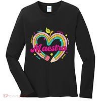 Maestra Pencil Spanish Teacher Bilingual Back To School Women's Long Sleeve Shirt thumb 0