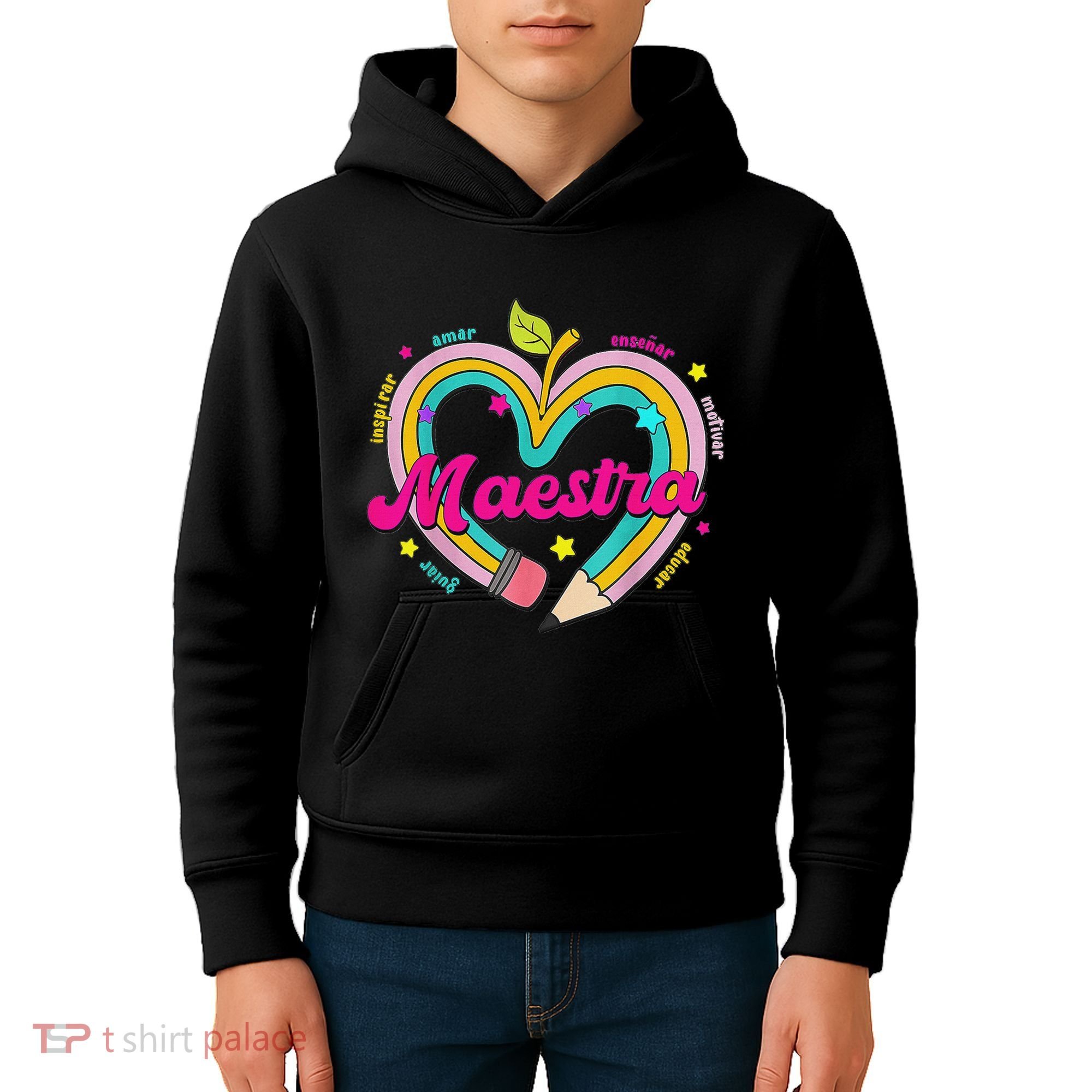 Maestra Pencil Spanish Teacher Bilingual Back To School Kids Hoodie