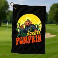 Monster Pumpkin Spooky Halloween Golf Towel thumb 1