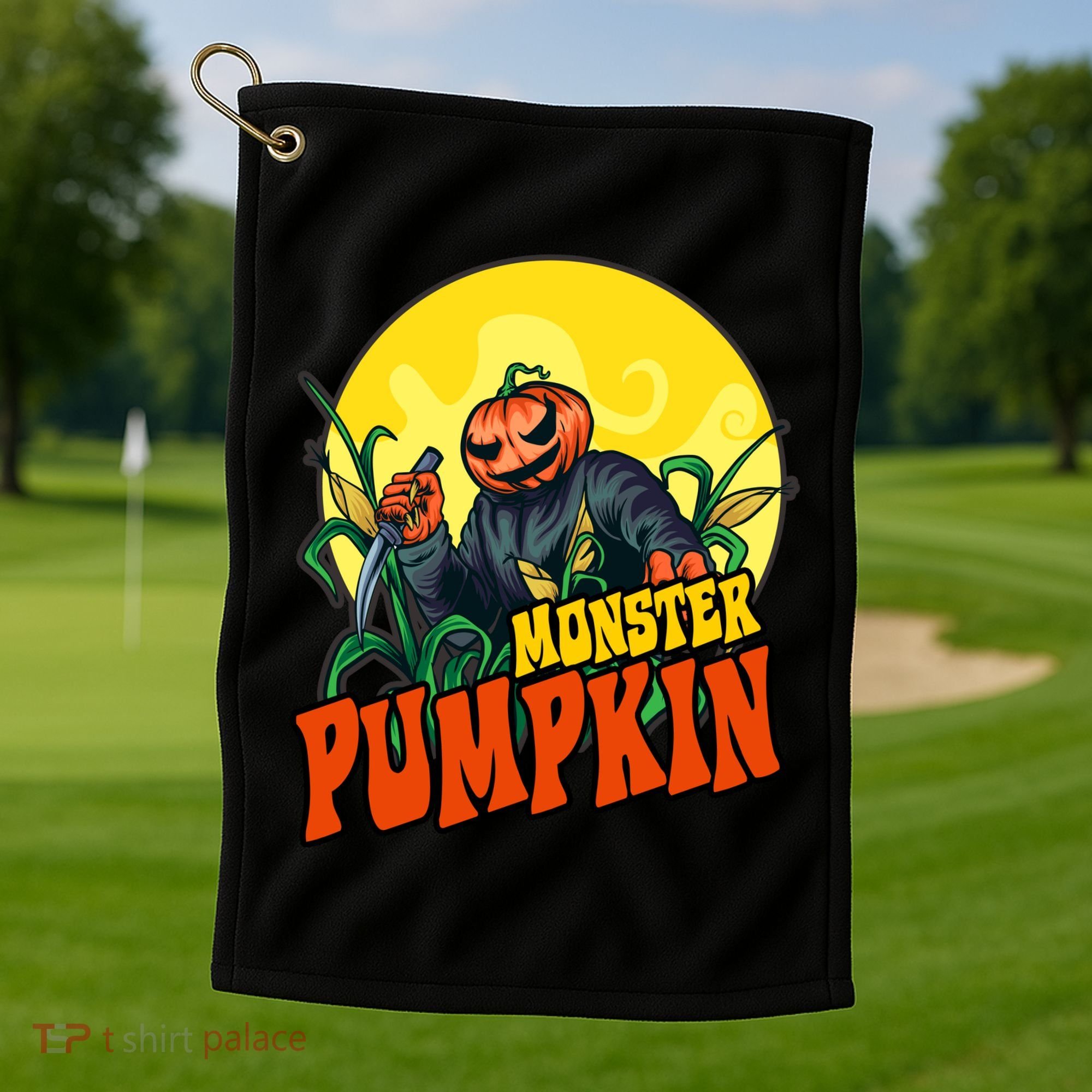Monster Pumpkin Spooky Halloween Golf Towel