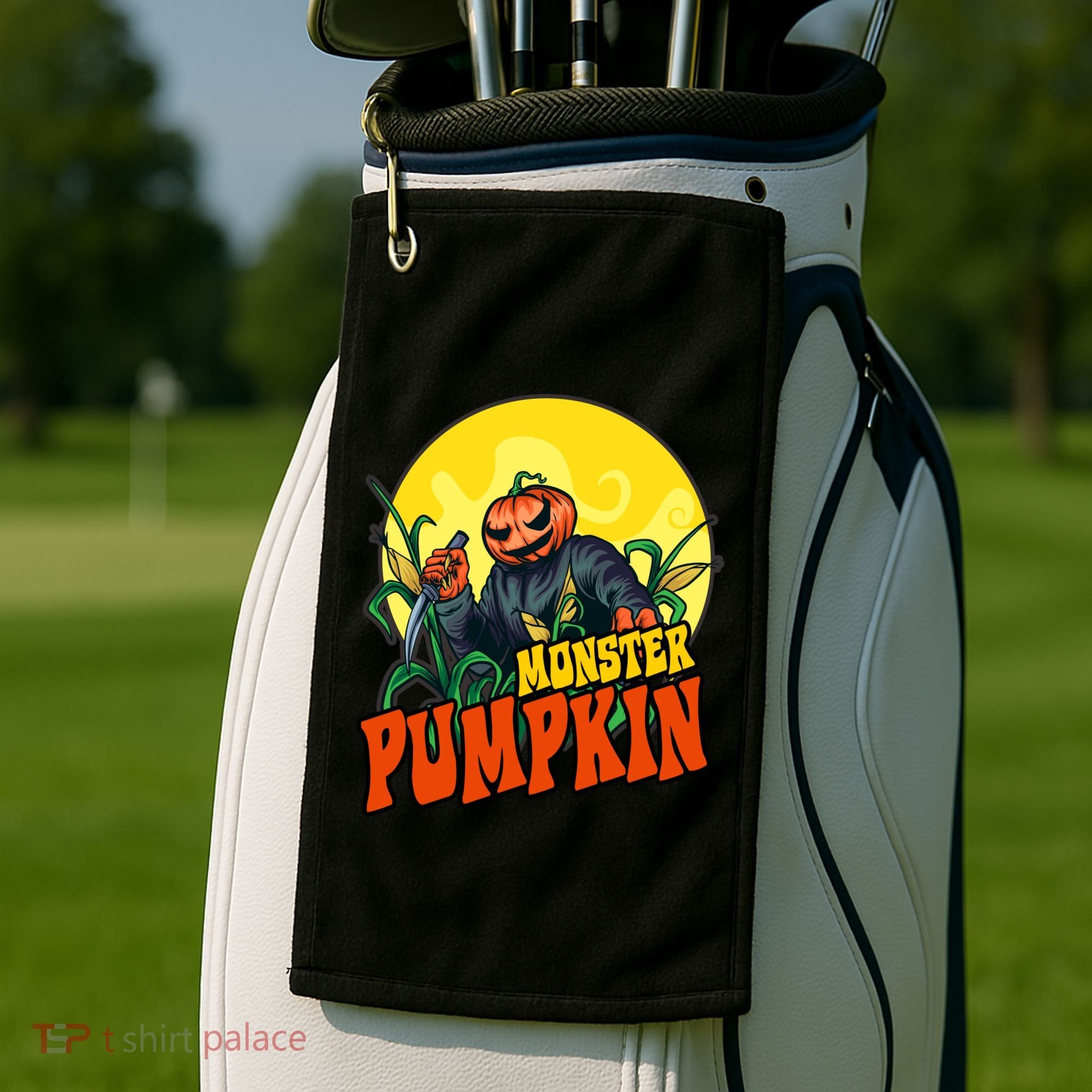 Monster Pumpkin Spooky Halloween Golf Towel