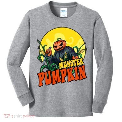 Monster Pumpkin Spooky Halloween Kids Long Sleeve Shirt