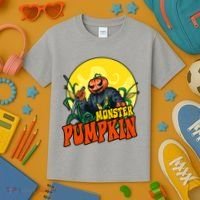 Monster Pumpkin Spooky Halloween Kids T-Shirt thumb 3