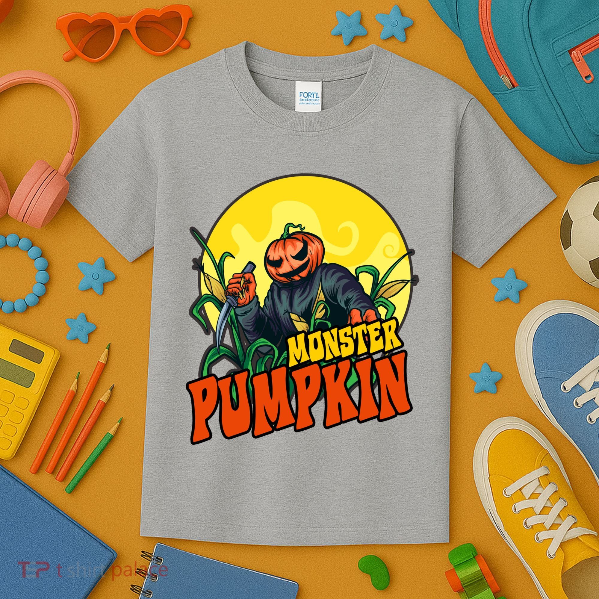 Monster Pumpkin Spooky Halloween Kids T-Shirt