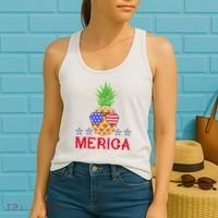 Merica Pineapple Shade Stars And Stripes Funny 4th Of July USA Women's Tank Top thumb 2