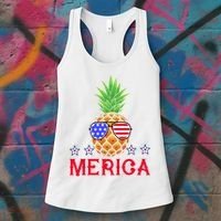 Merica Pineapple Shade Stars And Stripes Funny 4th Of July USA Women's Tank Top thumb 3