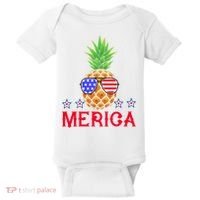 Merica Pineapple Shade Stars And Stripes Funny 4th Of July USA Baby Bodysuit thumb 0