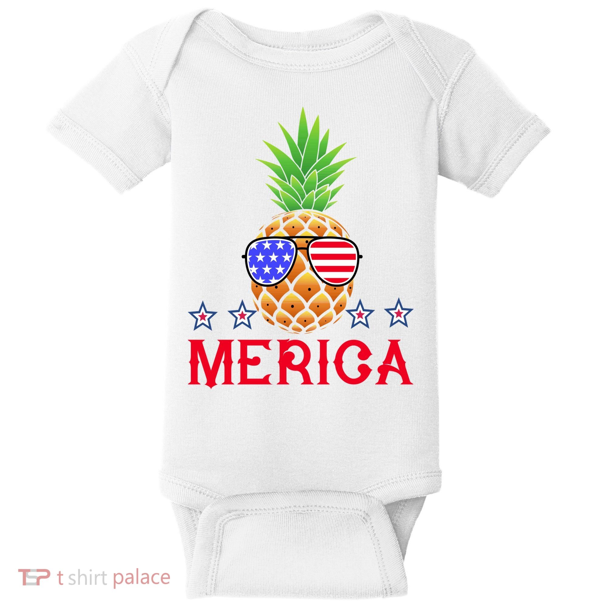 Merica Pineapple Shade Stars And Stripes Funny 4th Of July USA Baby Bodysuit
