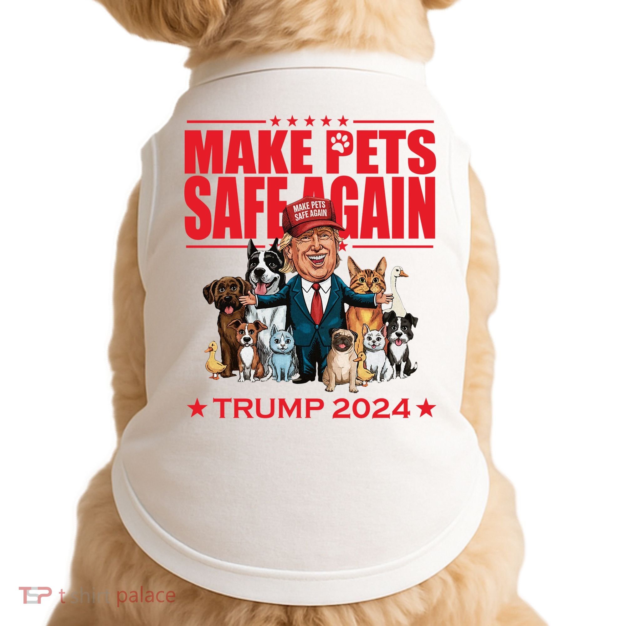 Make Pets Safe Again Trump 2024 Funny Cartoon Doggie Tank