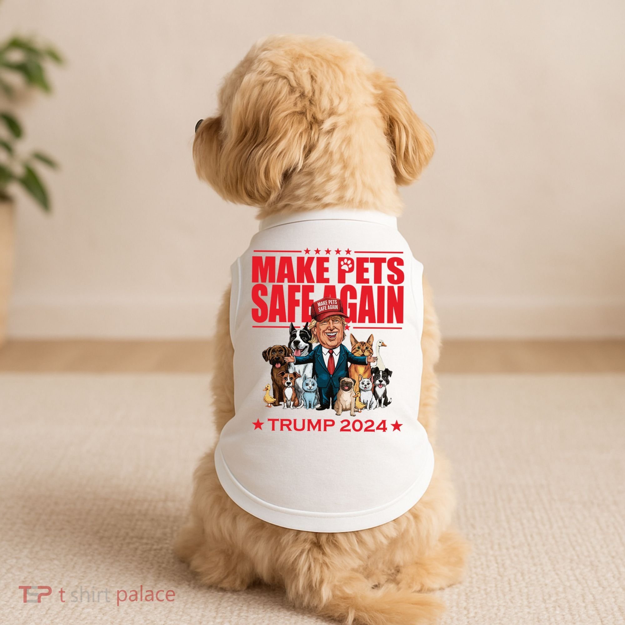 Make Pets Safe Again Trump 2024 Funny Cartoon Doggie Tank