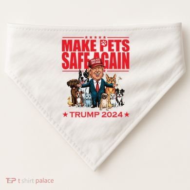 Make Pets Safe Again Trump 2024 Funny Cartoon USA-Made Doggie Bandana