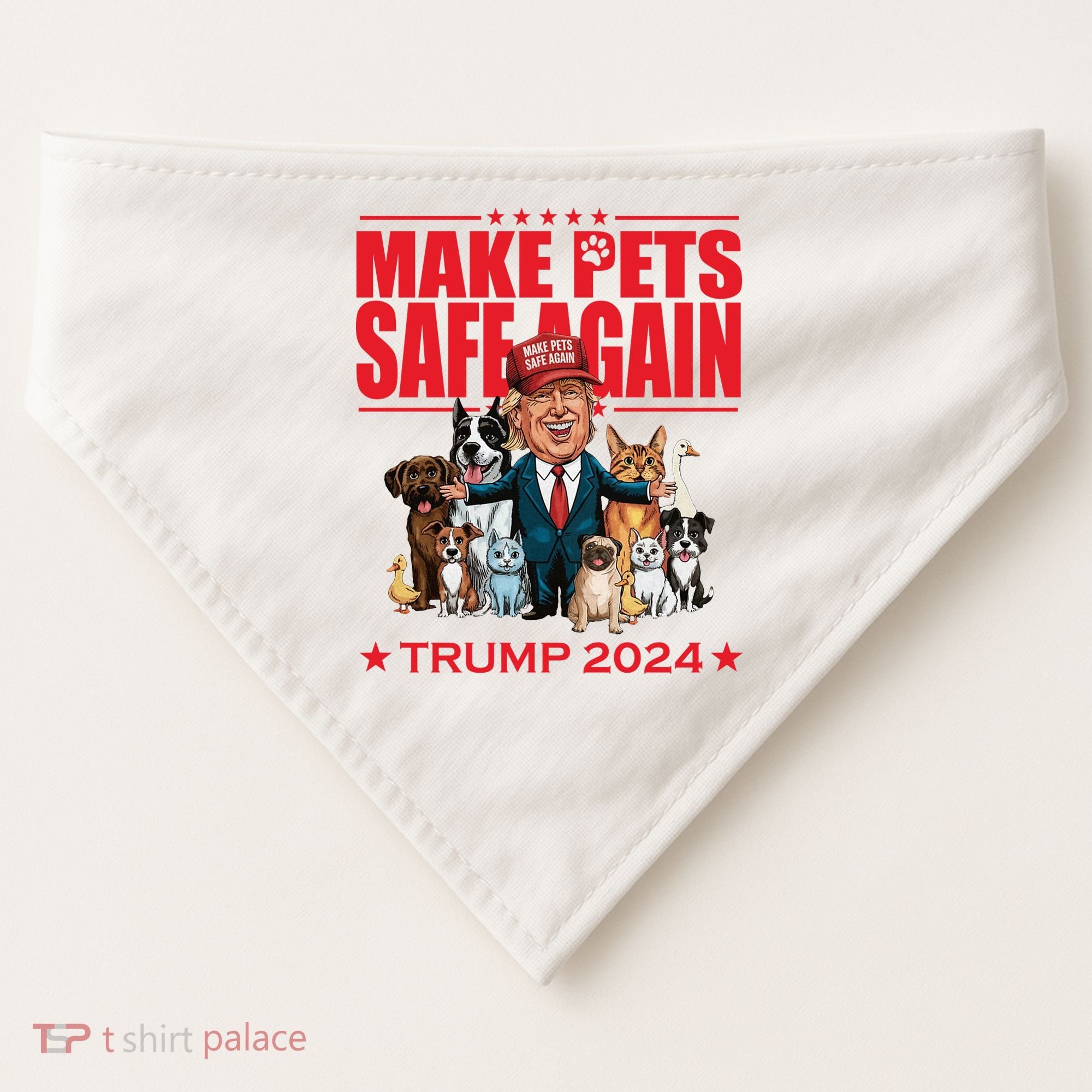 Make Pets Safe Again Trump 2024 Funny Cartoon USA-Made Doggie Bandana