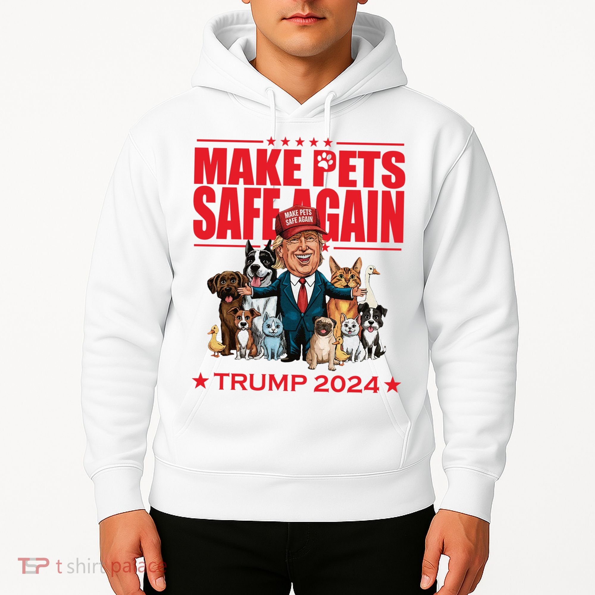 Make Pets Safe Again Trump 2024 Funny Cartoon Hoodie