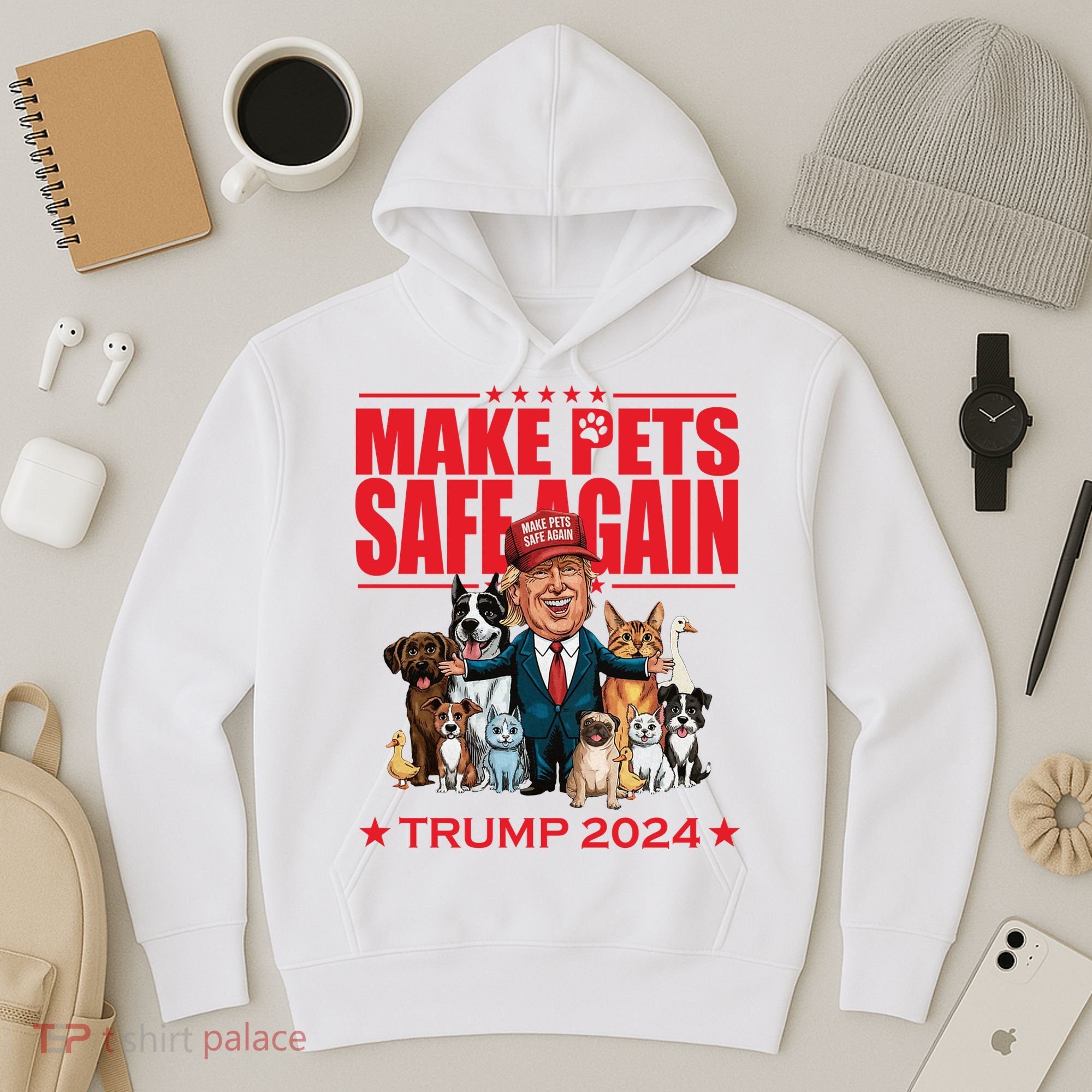 Make Pets Safe Again Trump 2024 Funny Cartoon Hoodie