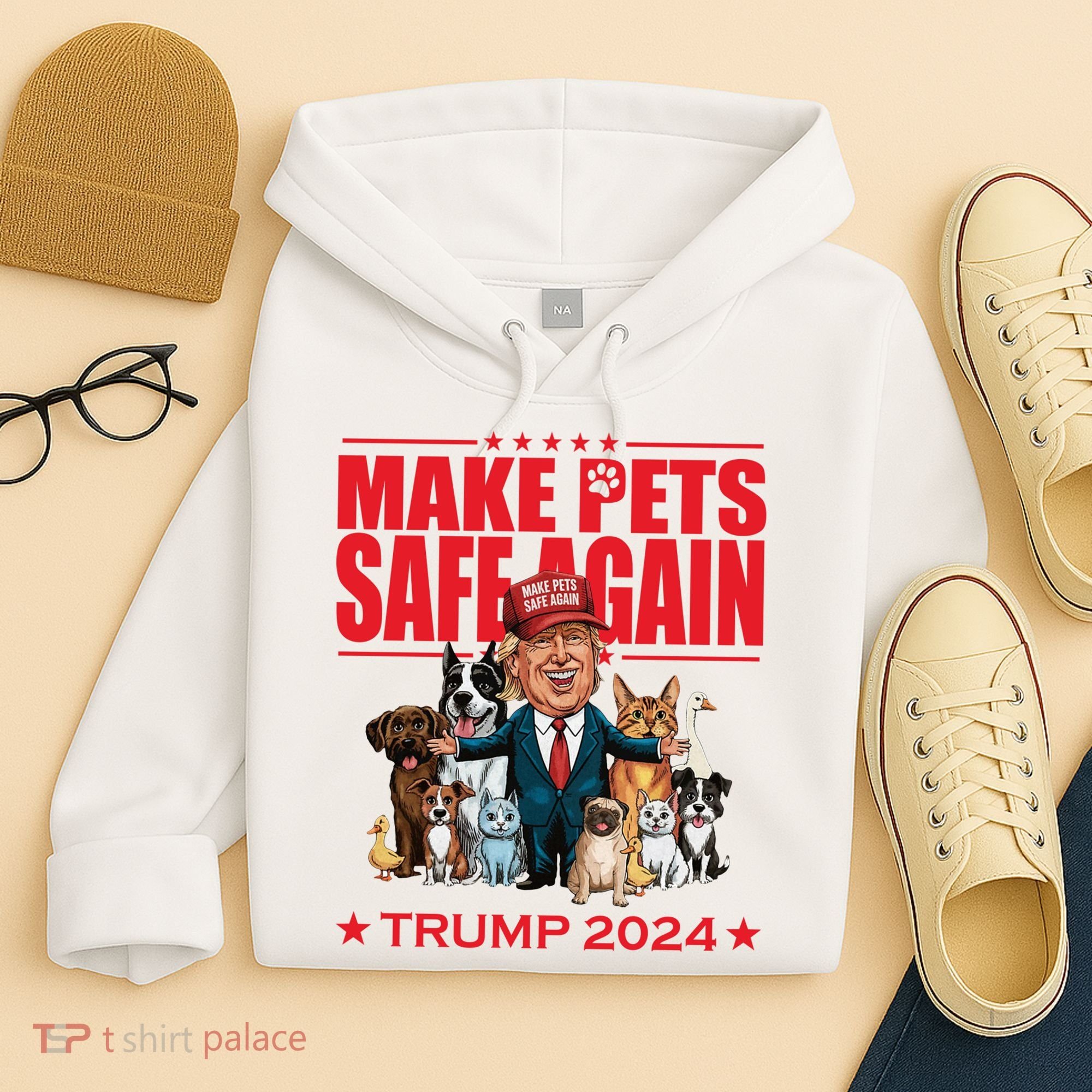 Make Pets Safe Again Trump 2024 Funny Cartoon Hoodie