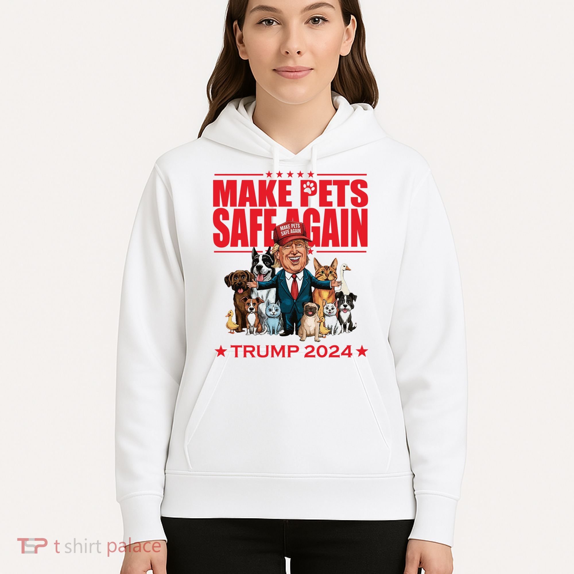 Make Pets Safe Again Trump 2024 Funny Cartoon Hoodie