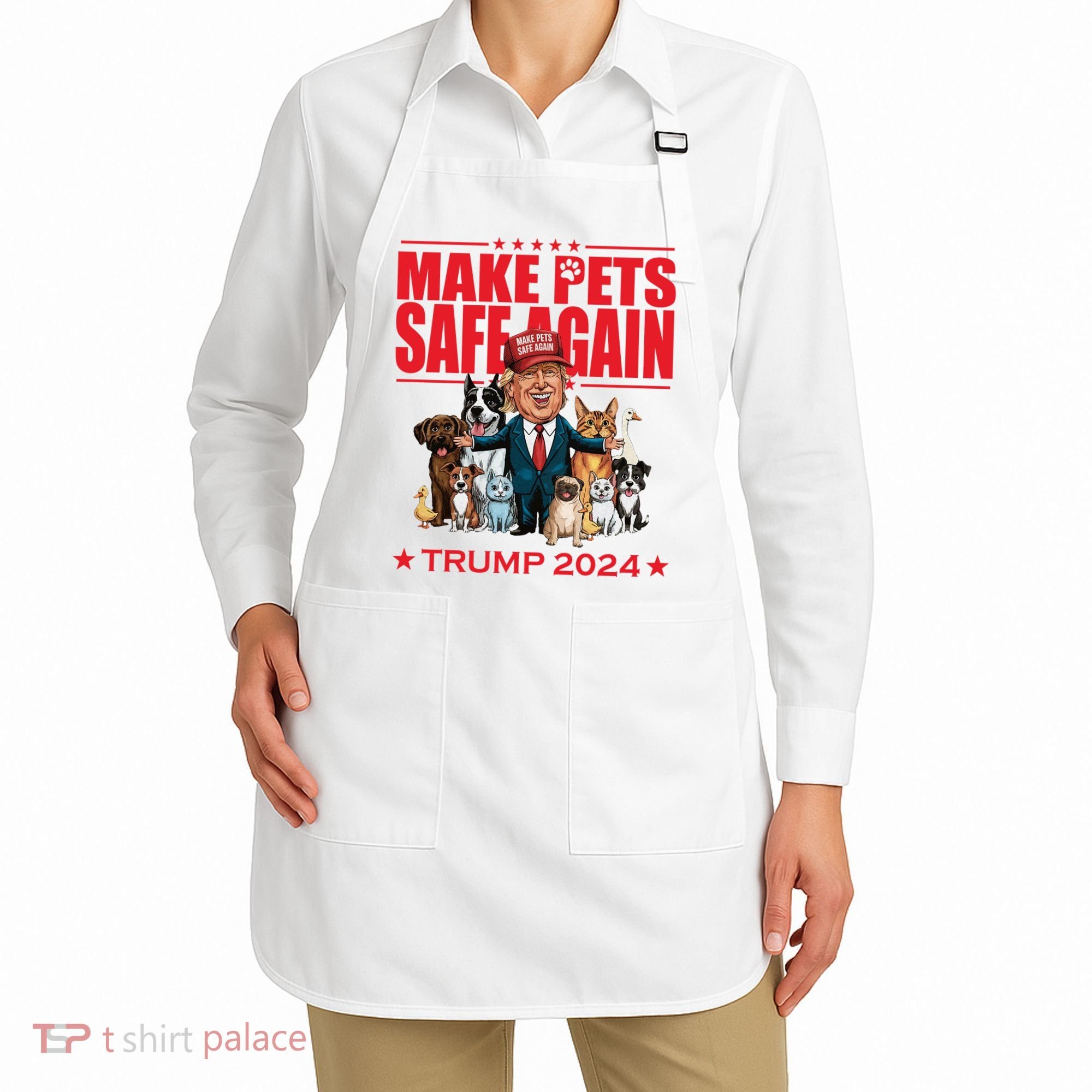 Make Pets Safe Again Trump 2024 Funny Cartoon Apron