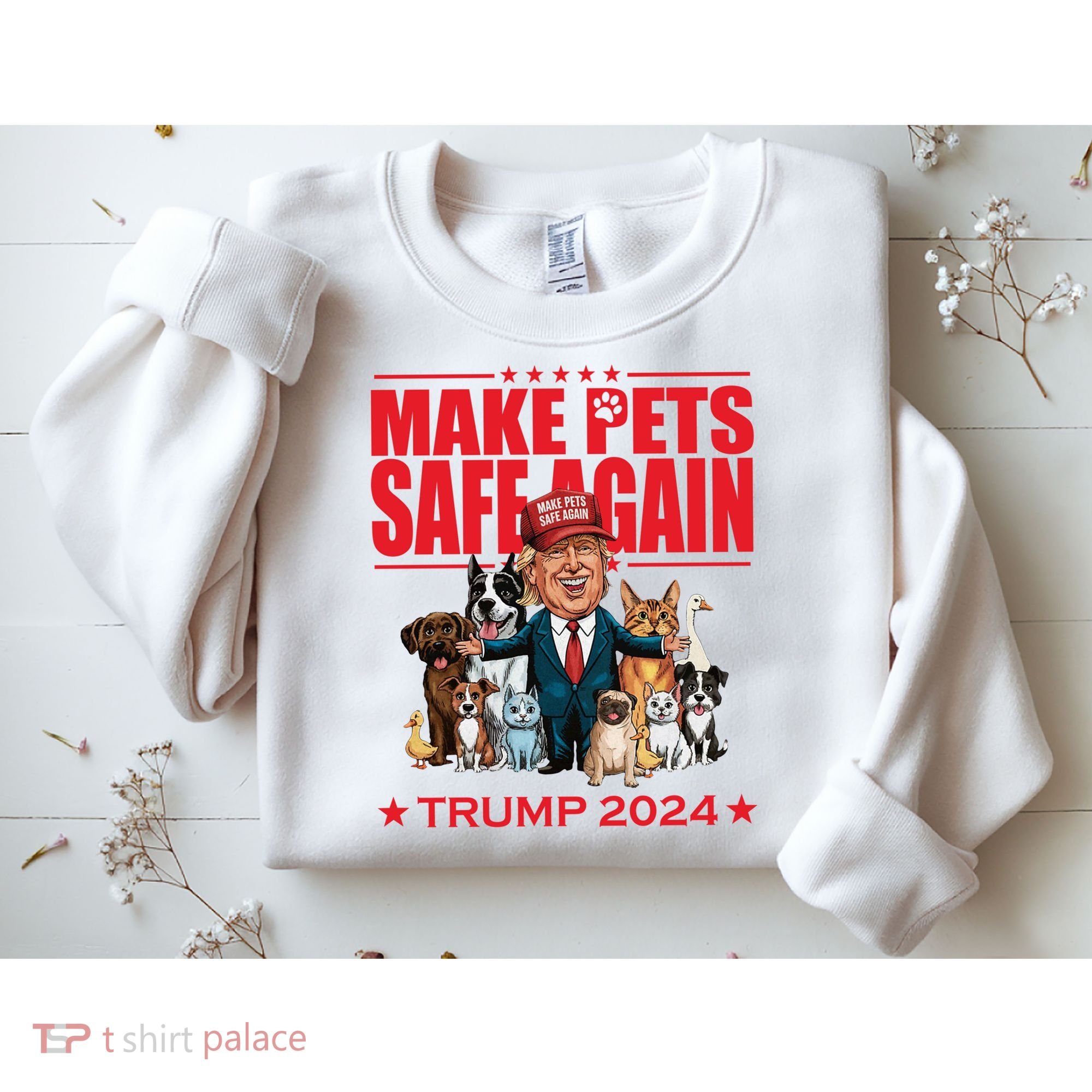Make Pets Safe Again Trump 2024 Funny Cartoon Sweatshirt