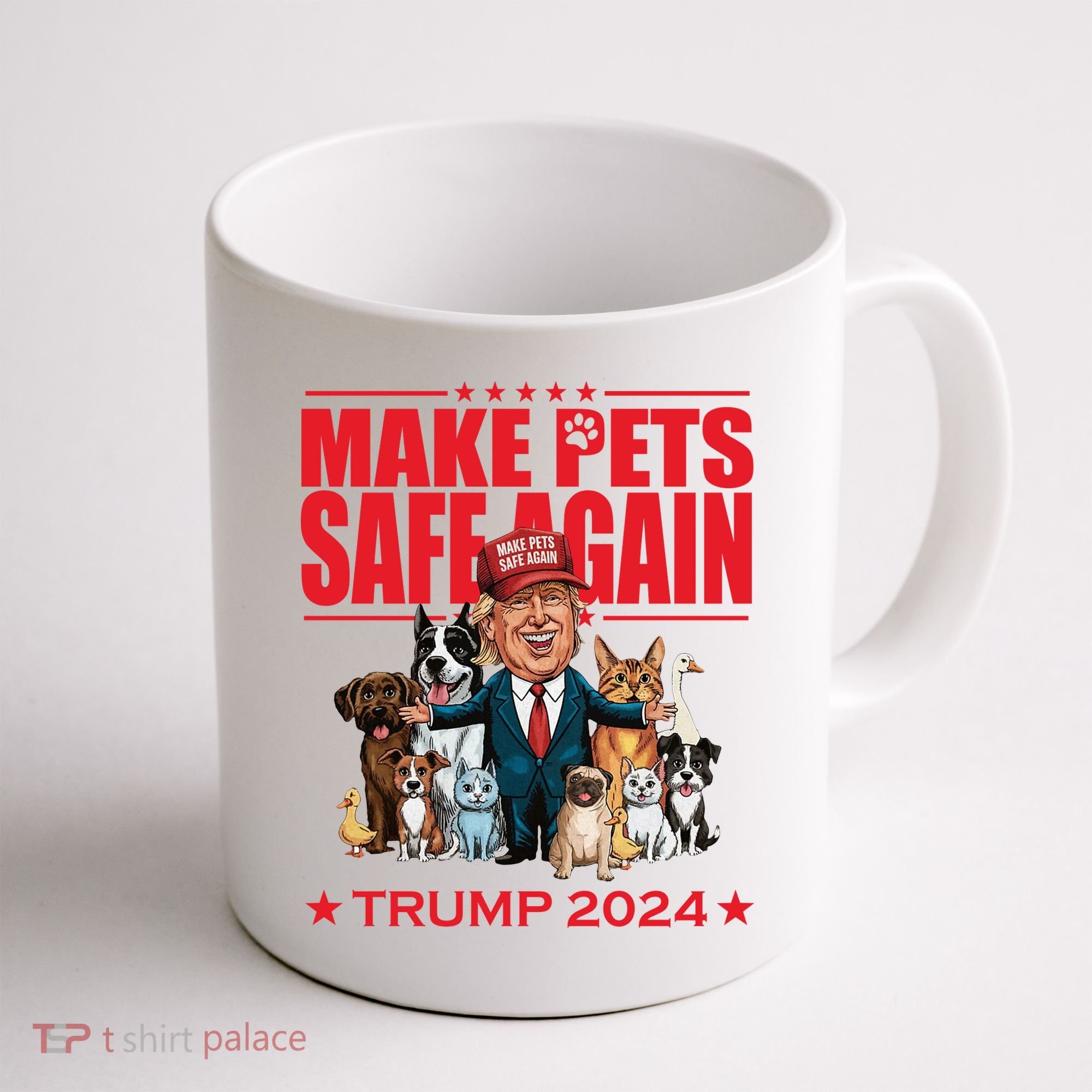 Make Pets Safe Again Trump 2024 Funny Cartoon Coffee Mug