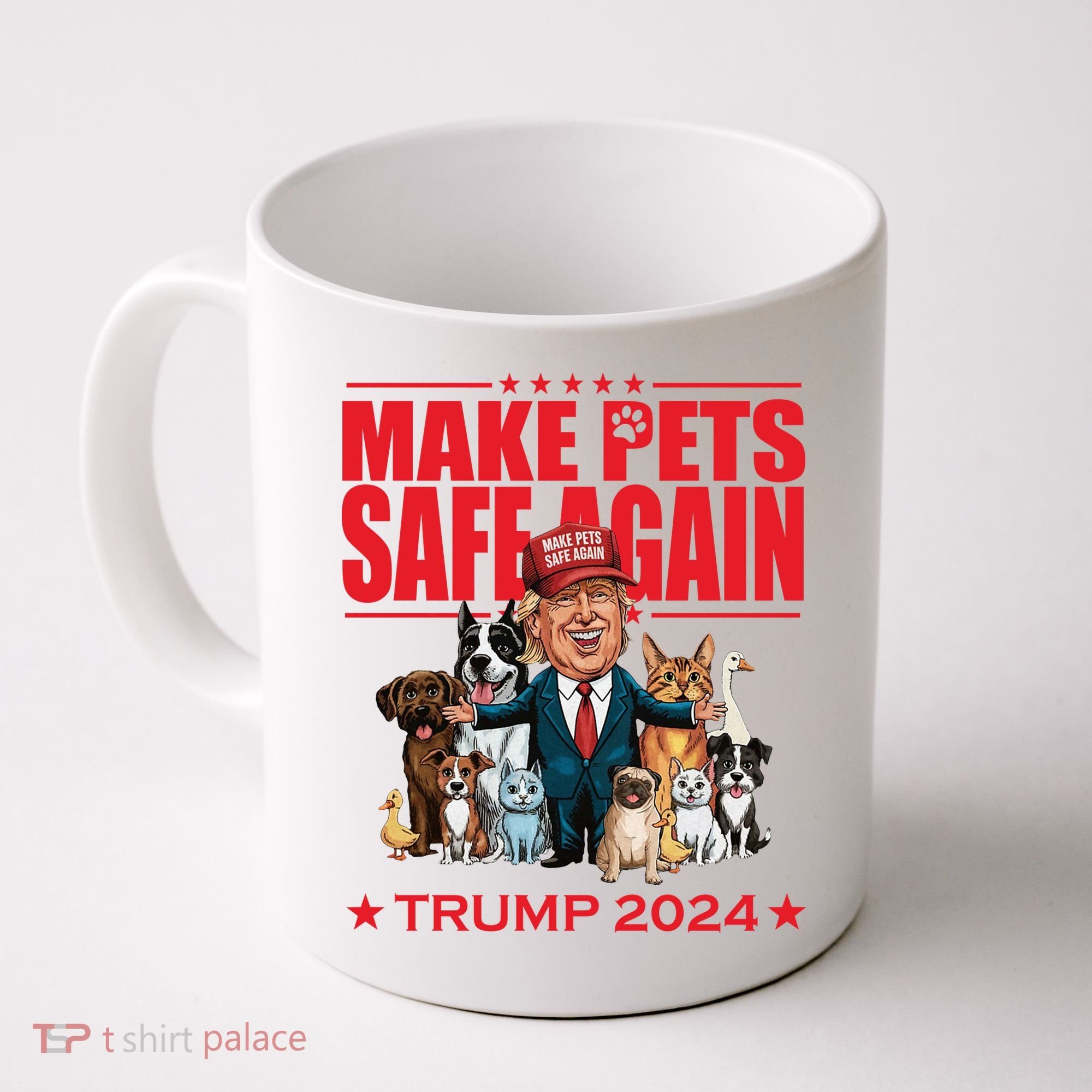 Make Pets Safe Again Trump 2024 Funny Cartoon Coffee Mug