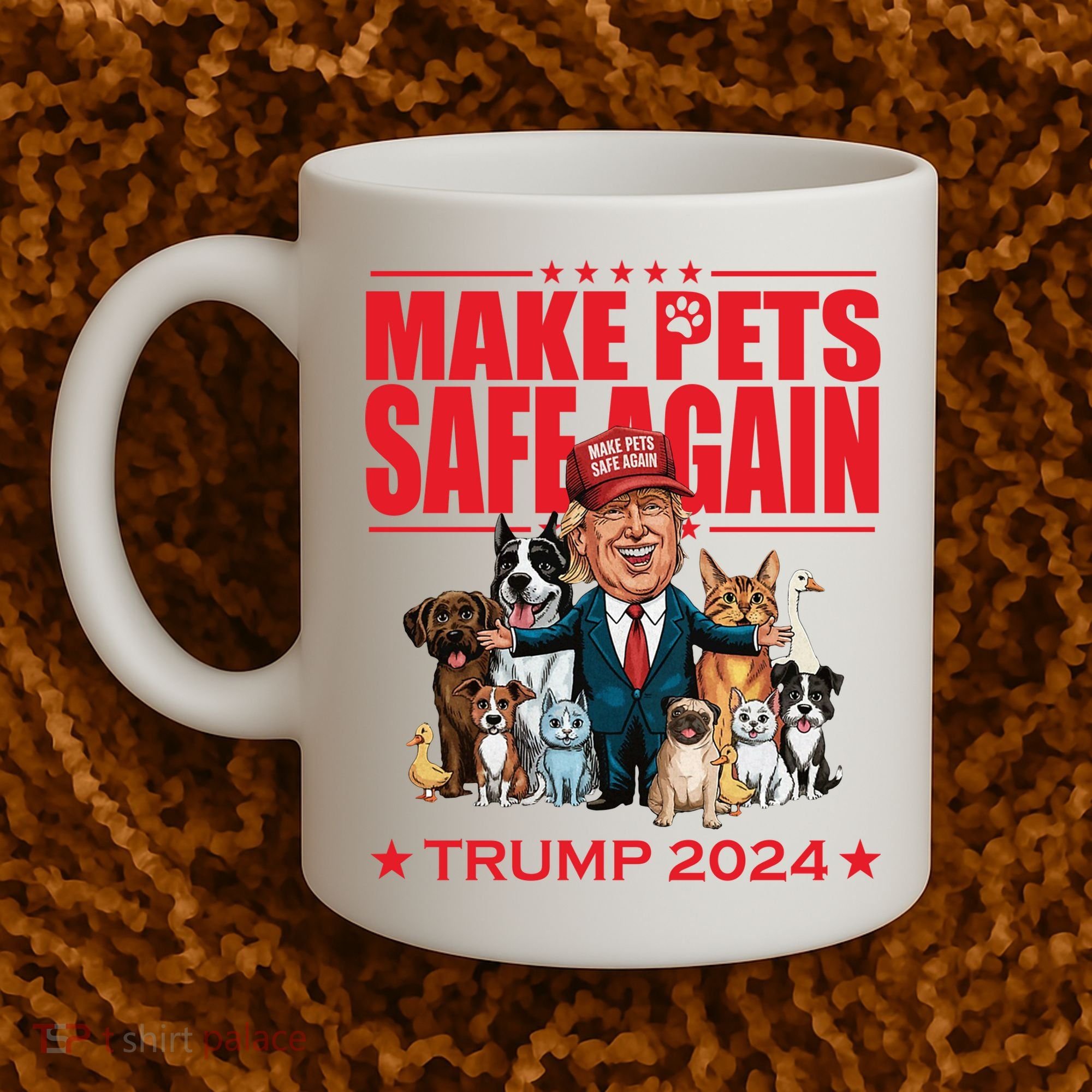 Make Pets Safe Again Trump 2024 Funny Cartoon Coffee Mug