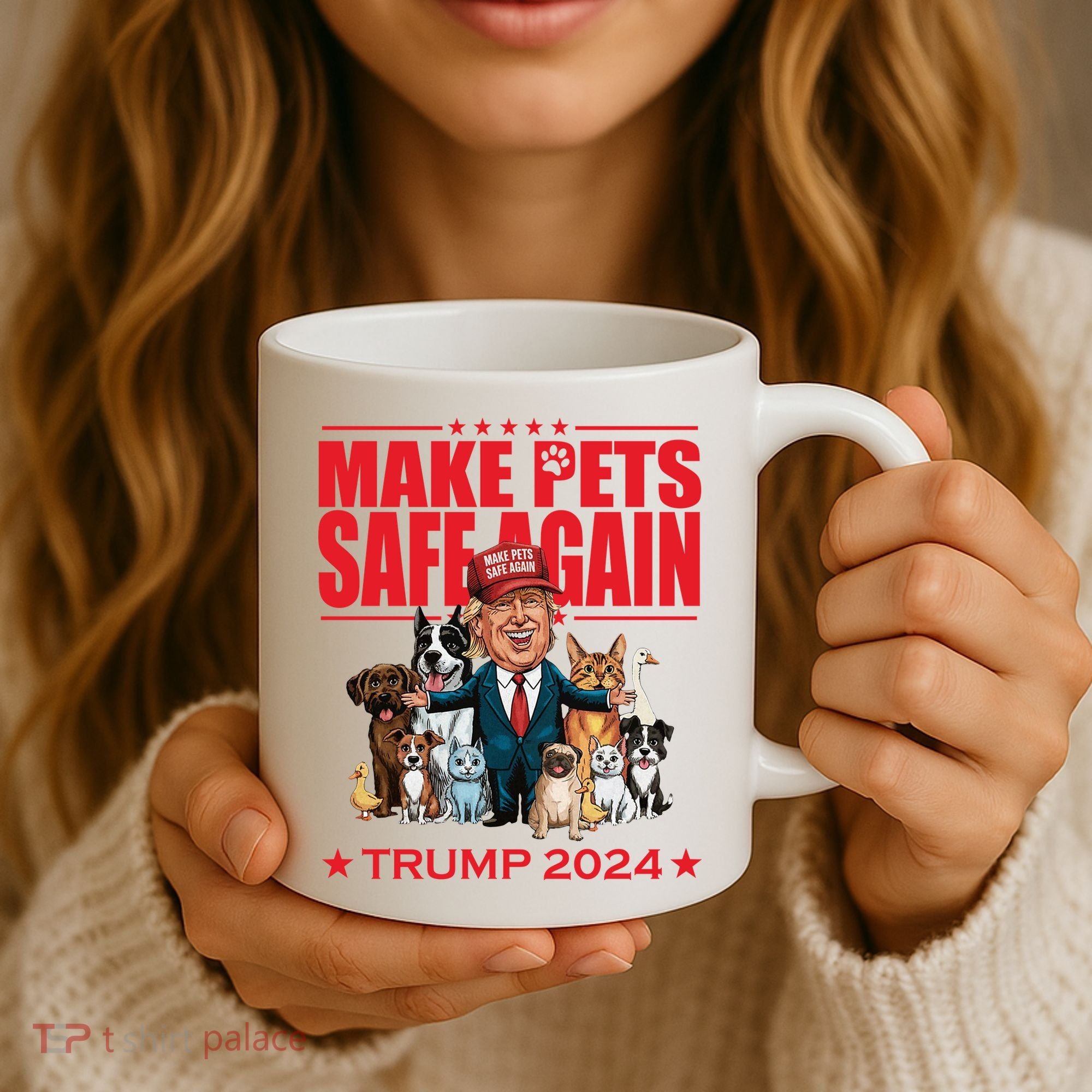 Make Pets Safe Again Trump 2024 Funny Cartoon Coffee Mug