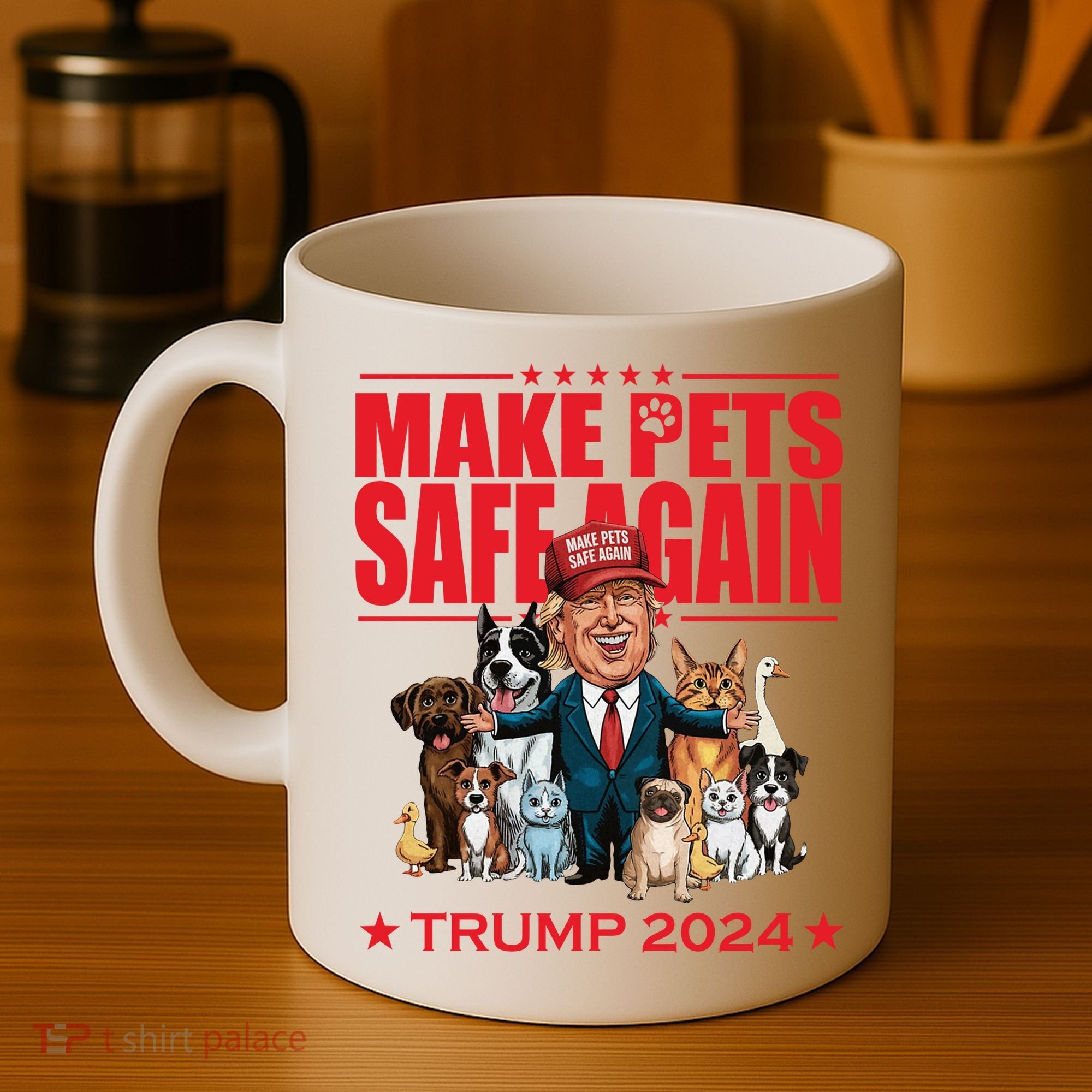 Make Pets Safe Again Trump 2024 Funny Cartoon Coffee Mug