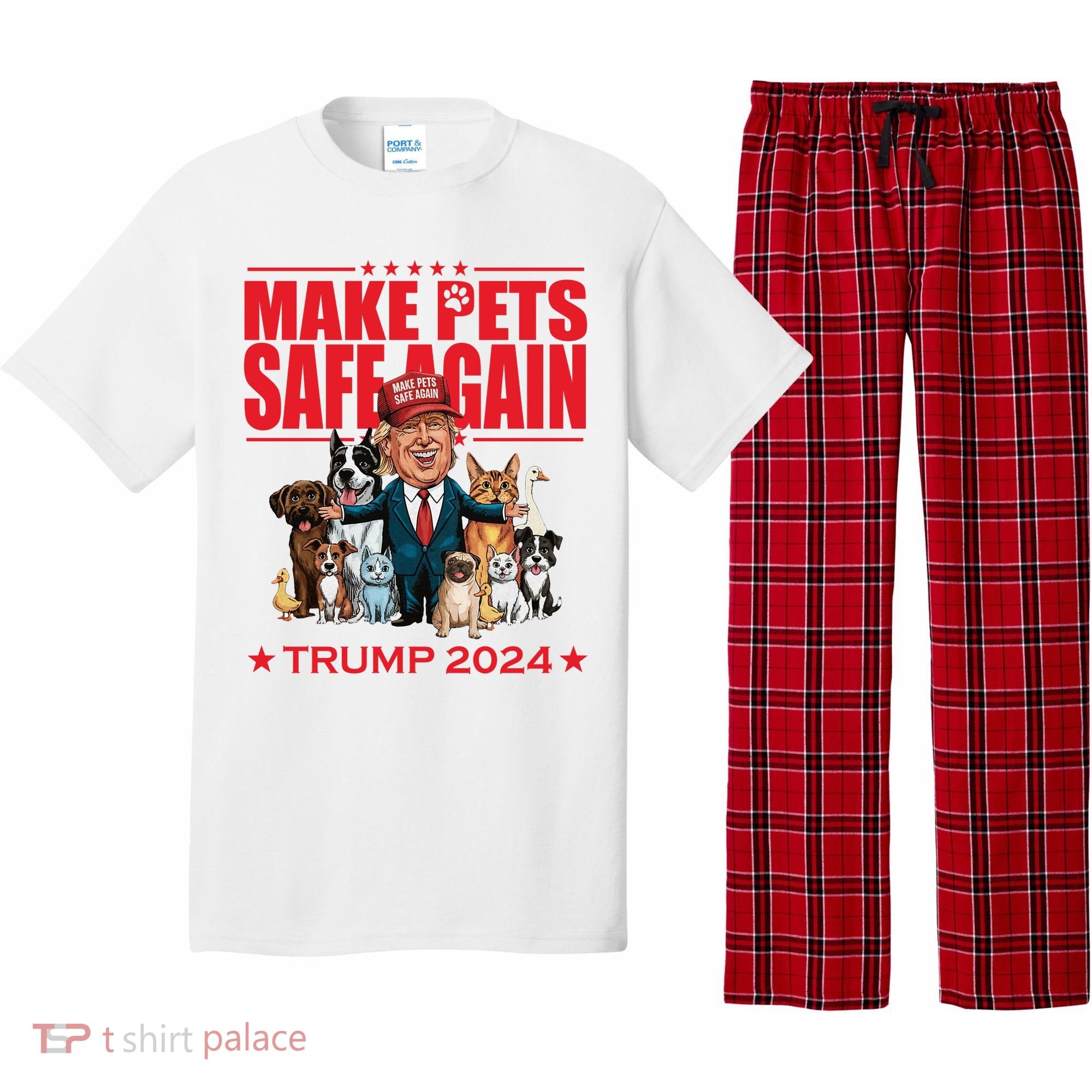 Make Pets Safe Again Trump 2024 Funny Cartoon Pajama Set