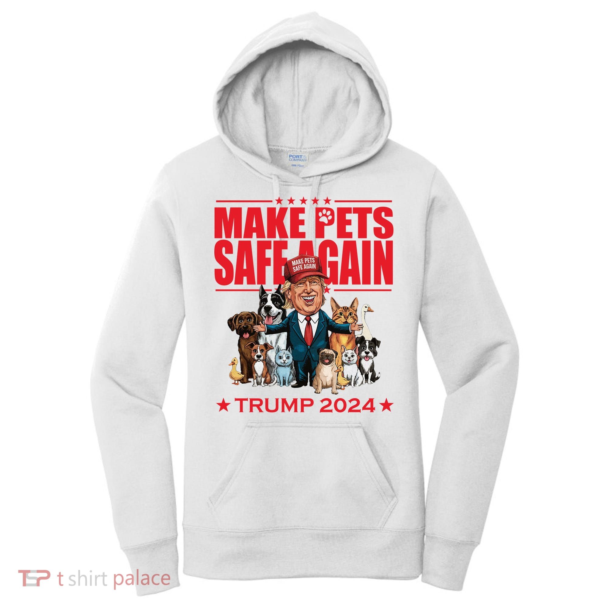 Make Pets Safe Again Trump 2024 Funny Cartoon Women's Hoodie