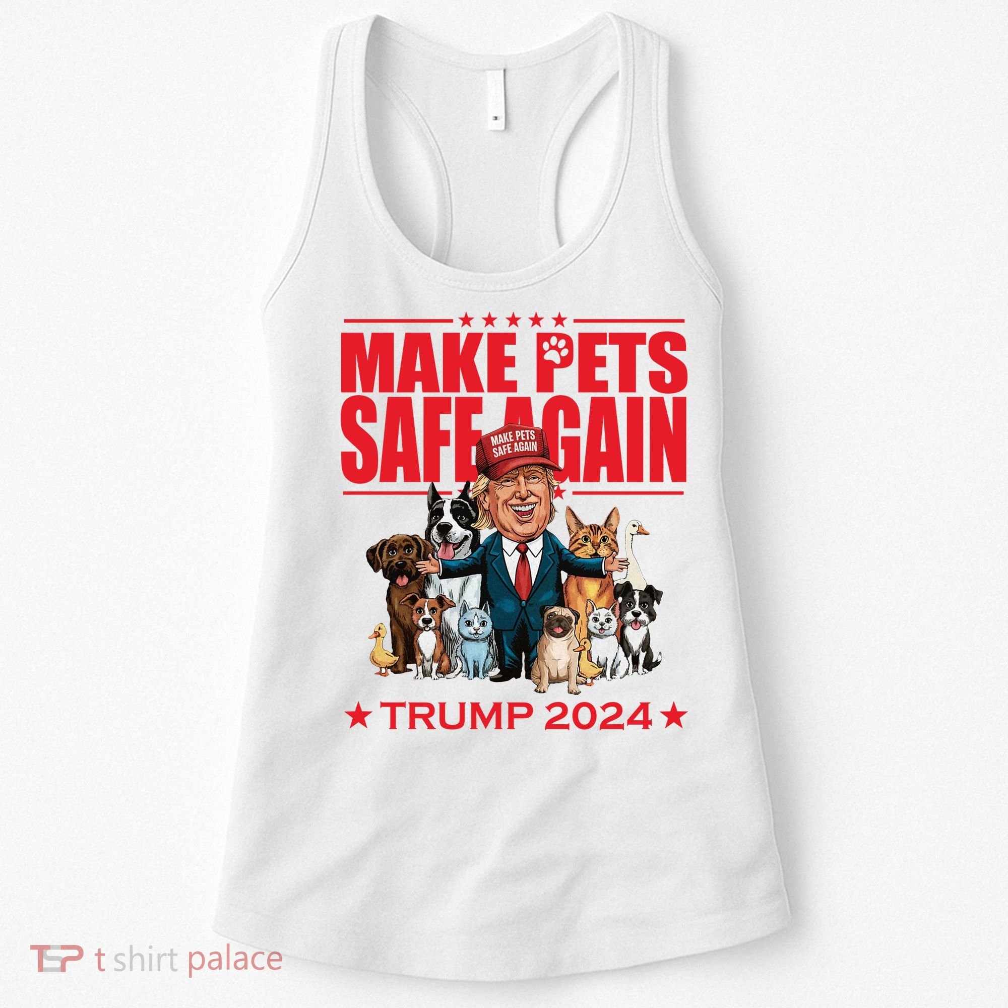 Make Pets Safe Again Trump 2024 Funny Cartoon Women's Tank Top