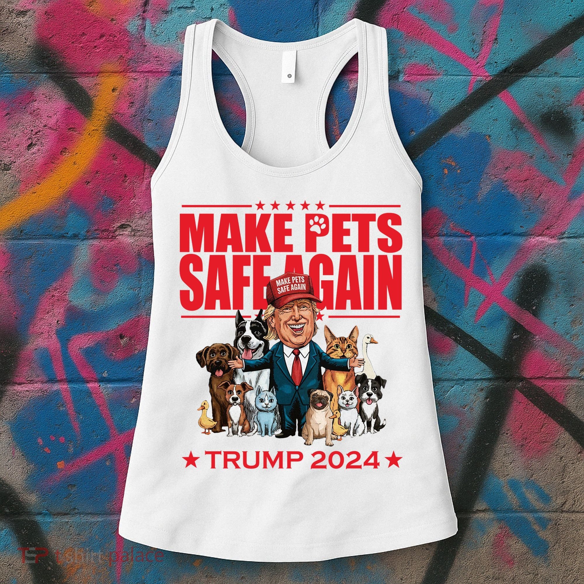 Make Pets Safe Again Trump 2024 Funny Cartoon Women's Tank Top