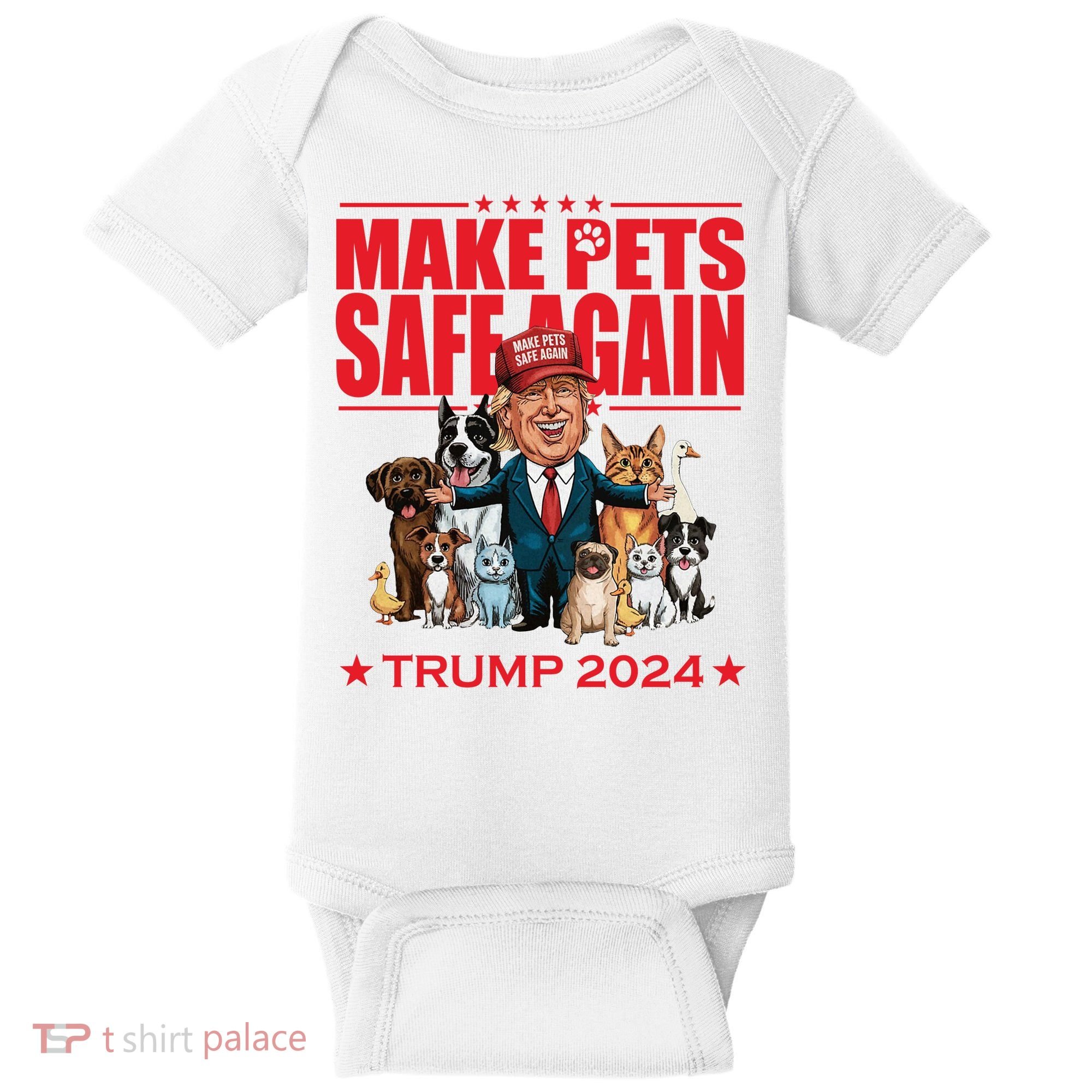 Make Pets Safe Again Trump 2024 Funny Cartoon Baby Bodysuit