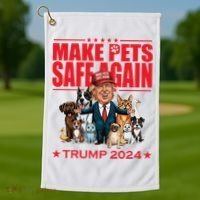 Make Pets Safe Again Trump 2024 Funny Cartoon Golf Towel thumb 1