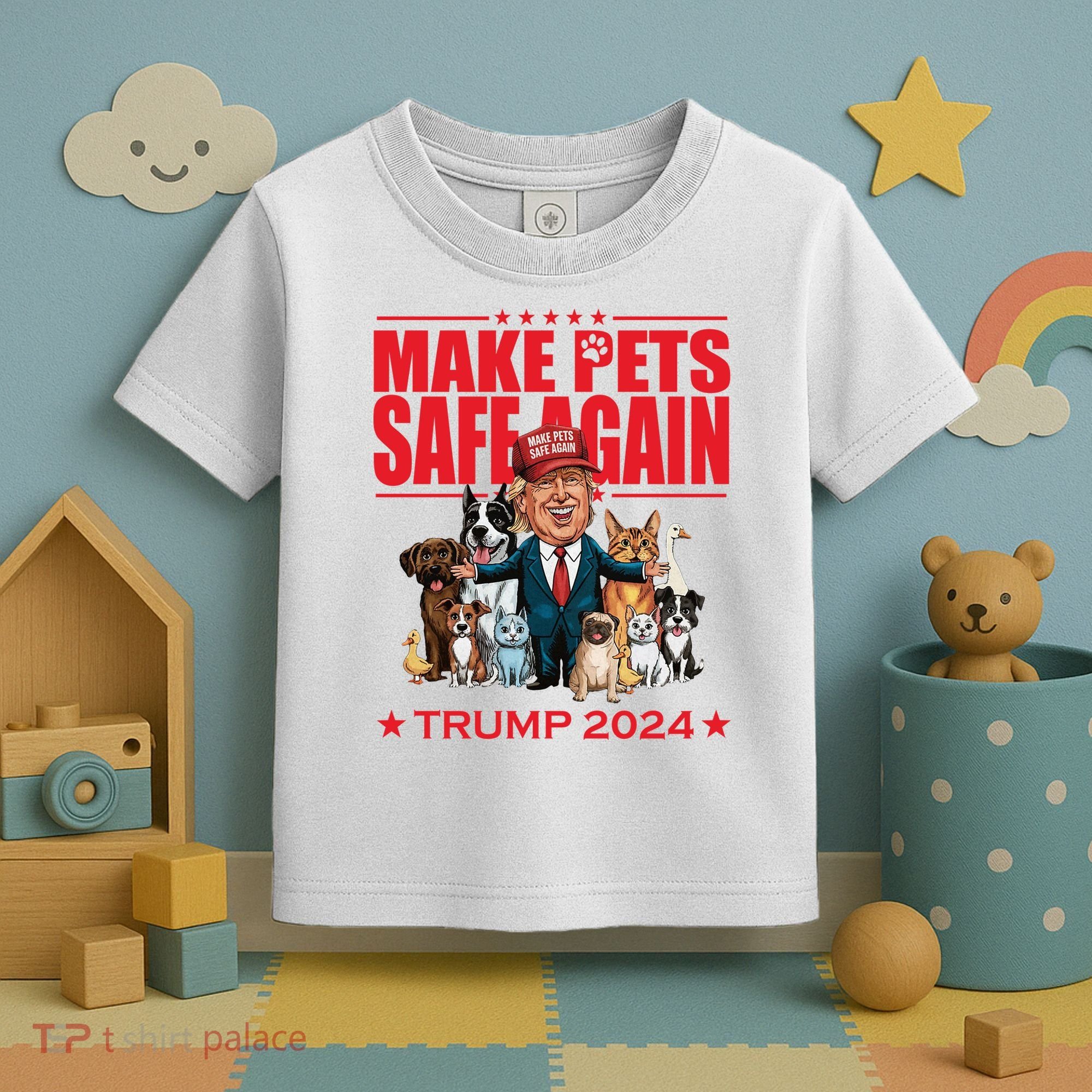 Make Pets Safe Again Trump 2024 Funny Cartoon Toddler T-Shirt