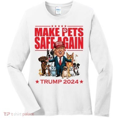 Make Pets Safe Again Trump 2024 Funny Cartoon Women's Long Sleeve Shirt