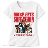Make Pets Safe Again Trump 2024 Funny Cartoon Women's T-Shirt thumb 0